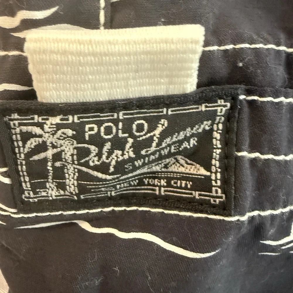 Ralph Lauren Polo Mens 36 Navy Nautical Swim Trunks Board Shorts‎ Sailboats Surf